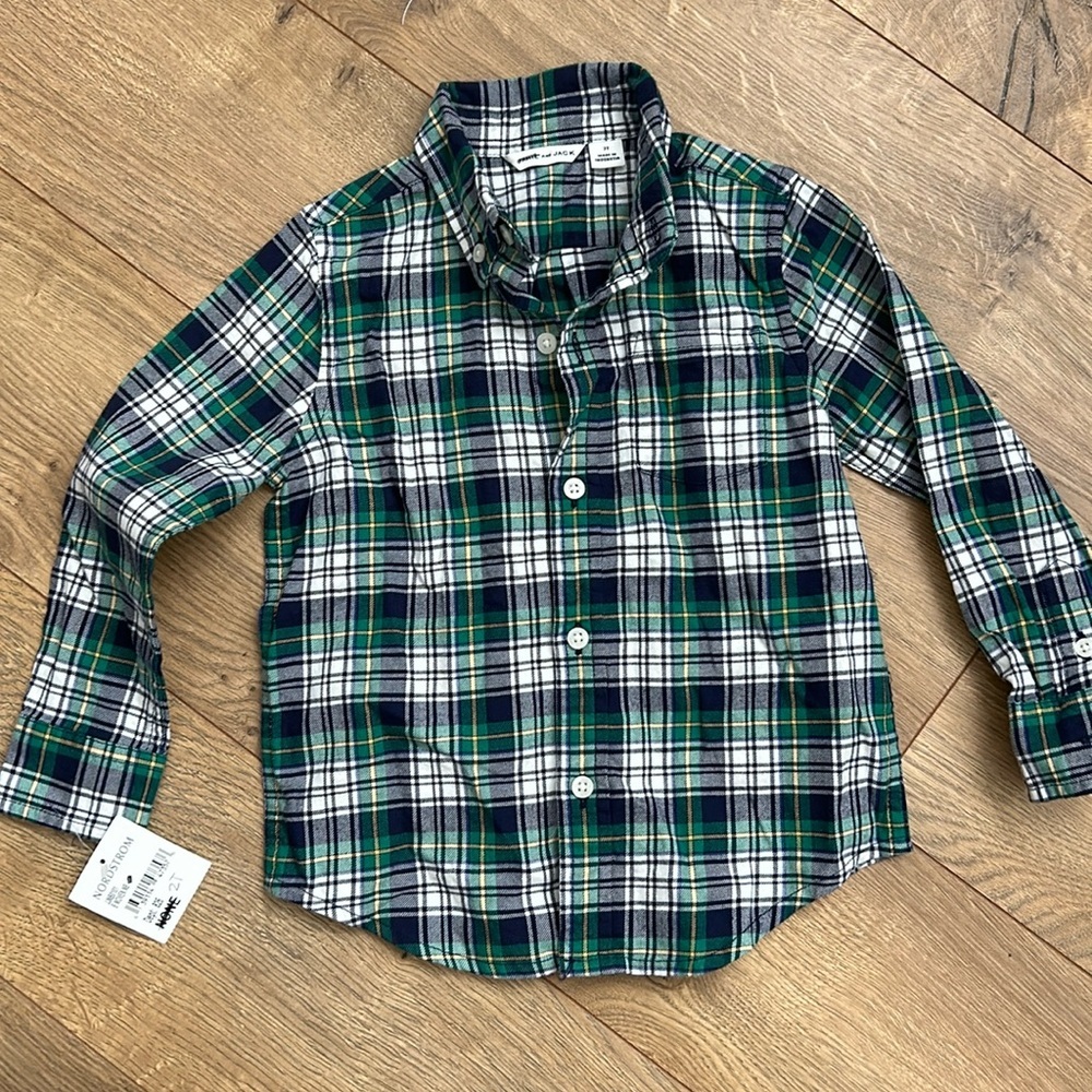 Janie and Jack Green Navy White Plaid Button-Down Shirt